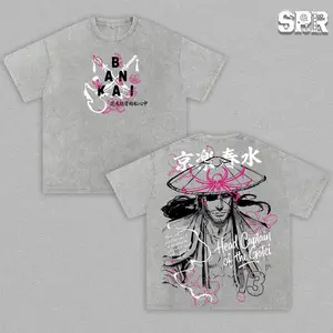 Shunsui Kyoraku - Bleach Graphic Tee Vintage Washed Shirt Unisex Streetwear Anime Merch 8th Division Captain Tee Anime T-Shirt Gift for Anime Lovers Bleach Fans