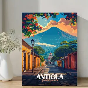 1 Piece Antigua Guatemala (Old Guatemala City) Poster - Wooden Frame Spanish Colonial Era Architecture Wall Decoration, Cultural Landmark Print, Floral Landscape Print, Hallway Decoration, Gift for Travelers and History Enthusiasts