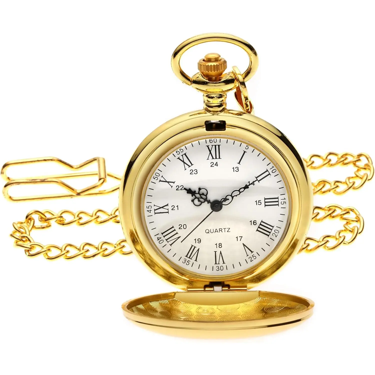 Smooth Vintage Pocket Watch with Chain, Classic Alloy Pocket Watches  Men Women, 1920s Style Quartz Pocketwatch, 1.78" Diameter