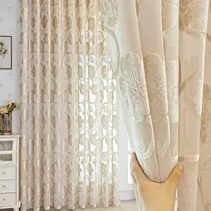 1pc Luxurious Rose Embroidered Sheer Curtain, Half-Transparent Soft Light Ambiance, Versatile for Rent Apartments, Villa Living Room Window Decor, Home Decoration Curtain