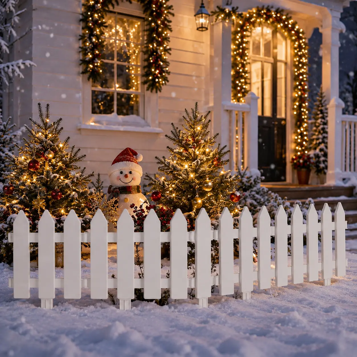 12-Piece White Plastic Picket Garden Fencing with 12 Inserts, Lawn & Flower Bed Border Edging to Shape Flower Beds, Christmas Yard Decoration for Plants & Landscaping (Home Supplies)