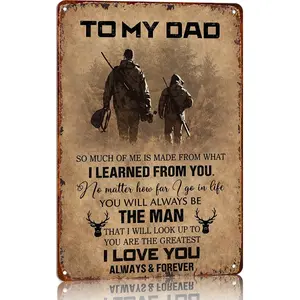 To My Dad Hunting Metal Sign, Father & Son Hunter Wall Decor, Rustic Vintage Aluminum Plaque, Meaningful Father's Day Gift for Dad, Cabin Farmhouse Man Cave Decoration