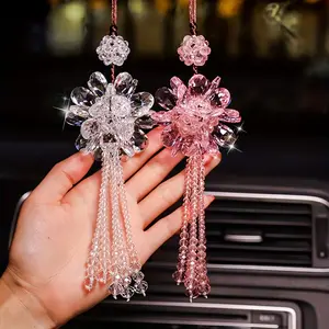 1Pc Crystal Peony Design Car Pendant, High-End Creative Car Interior Pendant, Fashion Car Rearview Mirror Hangings wheel cover protector universal grip cover decoration gadget girly  car  interior  sets car  essentials car  start  button  cover