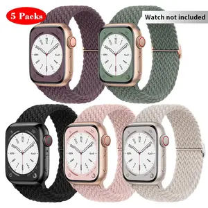 Braided Nylon Watch Band, Adjustable Fashion Watch Band, 5-Count Sport Elastic Nylon Cloth Watch Wristband, Smartwatch Strap for Apple Watch Series 9, 8, SE, 7, 6, 5, 4, 3, 2 and 1