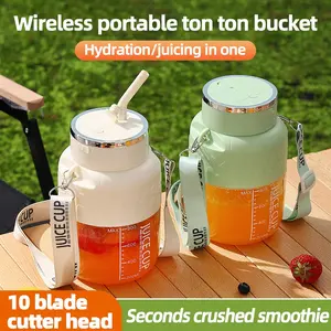 1pcs USB Charging Fruit Juicer, Powerful Ice Crushing Cup with Straw and Strap, 800ML Large Capacity, Portable Outdoor Multifunctional Blender