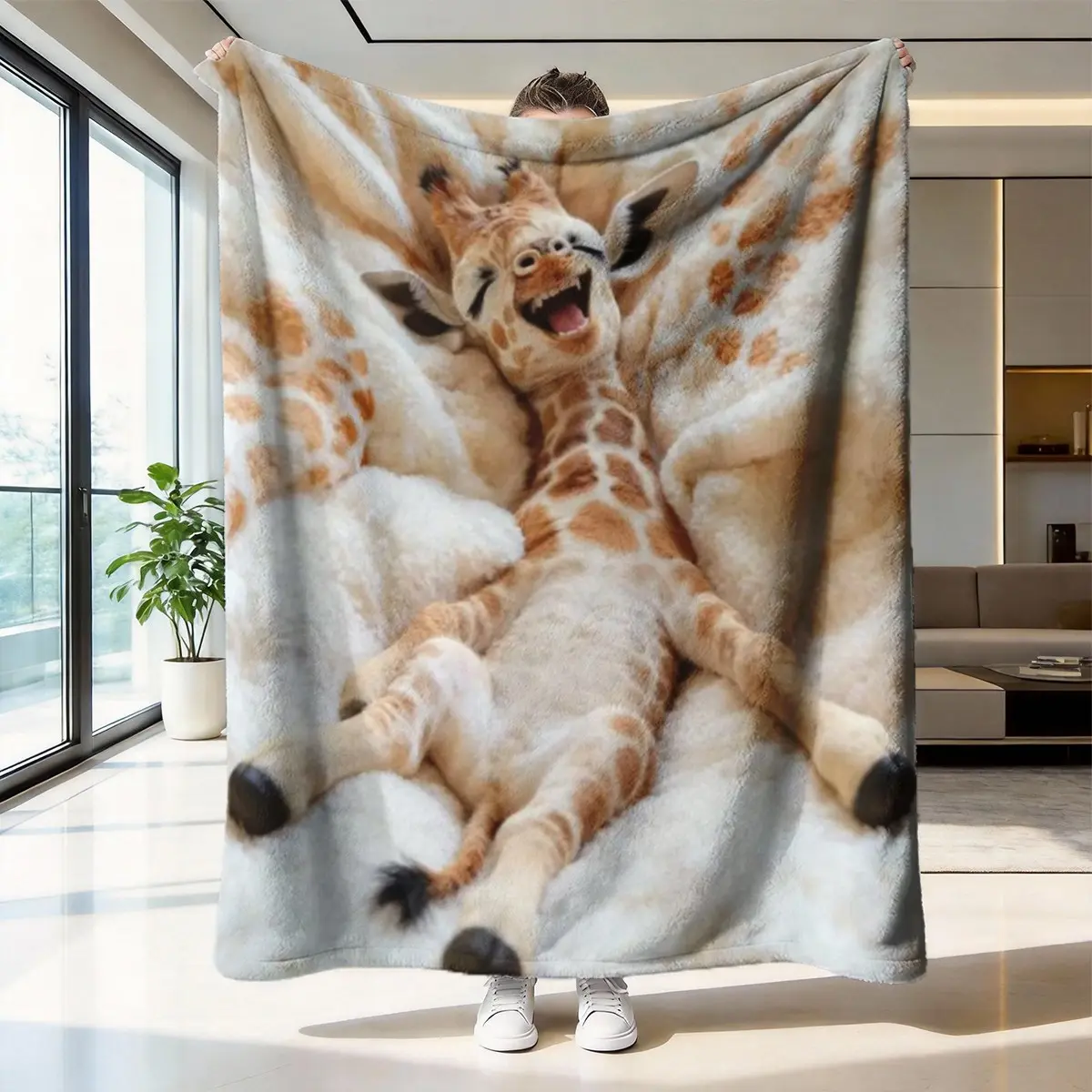 Cute Giraffe Pattern Flannel Blanket, Soft and Skin-Friendly Warmth, Ideal for Sofa Bedroom Nap, Multi-Scene Use, Classic Style, Printed Flannel Blanket