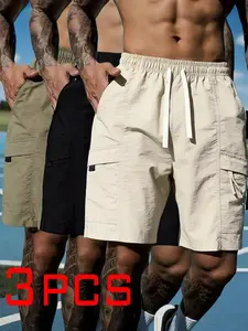Men's Quick-Dry Summer Workwear Casual Shorts, Elastic Waist Drawstring Multi-Pocket Breathable Lightweight, Essential for Fitness Hiking Outdoor