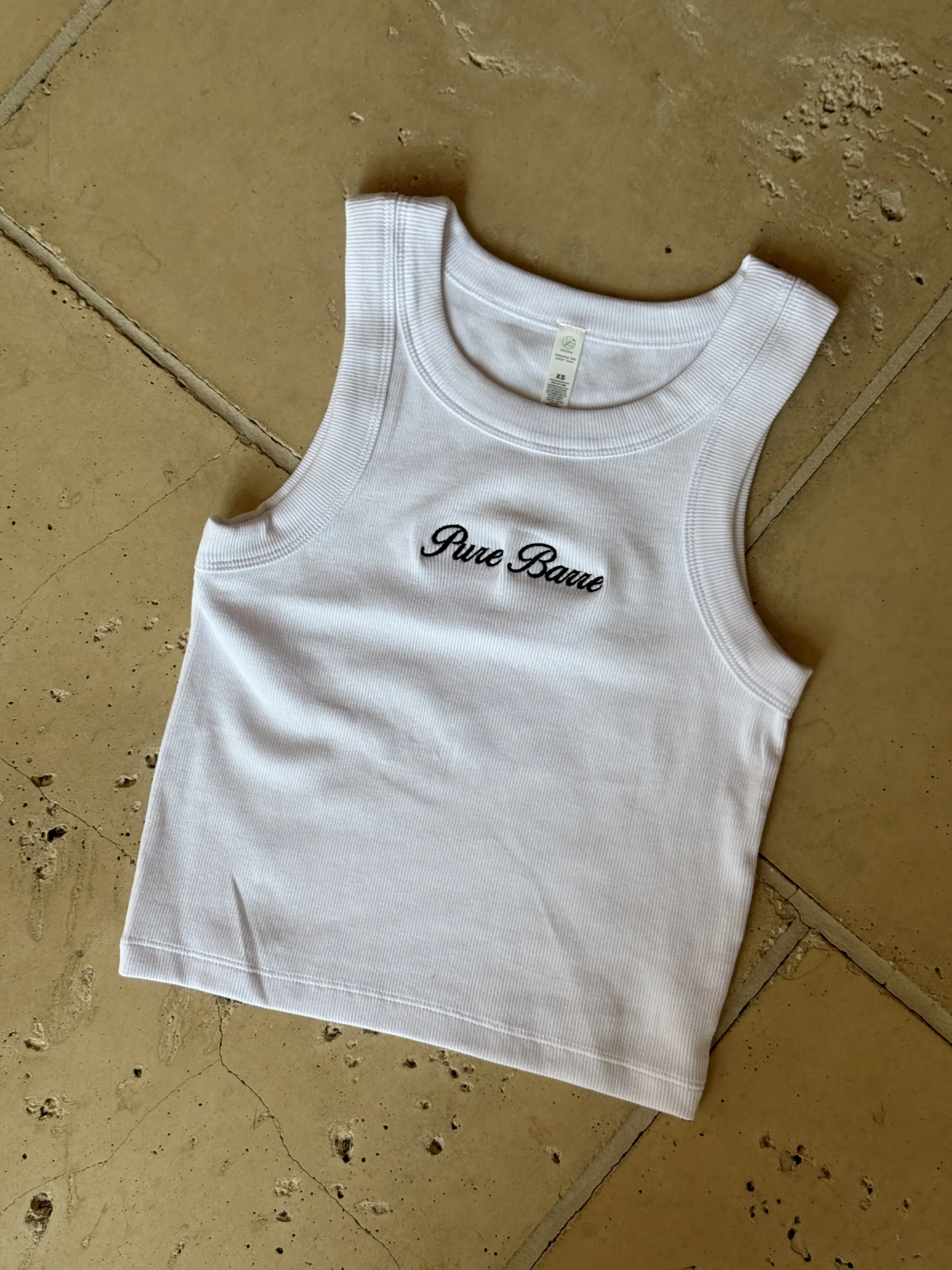 Pure Barre White Ribbed Cropped Tank