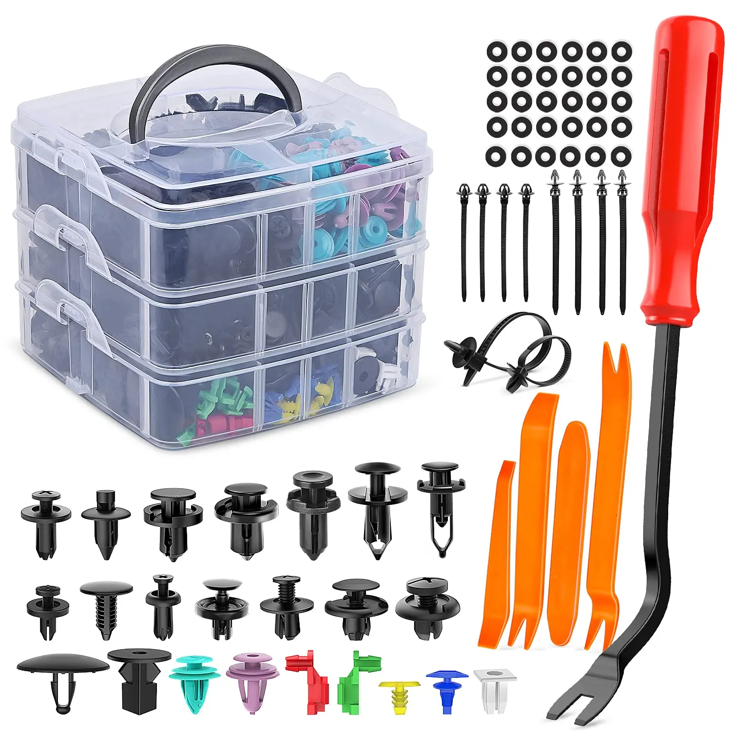 Nilight 725Pcs Auto Push Retainer Clips & Fasteners Assortment - 23 Popular Sizes Nylon Bumper Fender Rivets, 10 Cable Ties, Fasteners Remover, Car Interior Kit, Automotive Accessories for Toyota, GM Vehicles