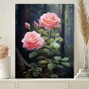 Rose Flower Canvas Wall Art Print, Pink Floral Modern Decorative Painting Poster, Botanical Artwork for Living Room Bedroom Office, Elegant Nature-Inspired Unframed Home Decor - 12x16 inches