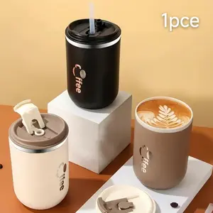 Insulated Coffee Tumbler with Lid & Straw, 1 Pcs Food Grade 304 Stainless Steel BPA Free Reusable Leak Proof Double Wall Vacuum Coffee Mug, Hot & Cold Retention Drinkware for Home Office Car Travel Camping Picnic Daily Use