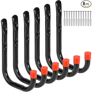 6 Packs Wall Mounted Utility Hooks 22lbs Load Heavy Duty Garage Hooks for Bike Bicycle Ladder Storage-1795