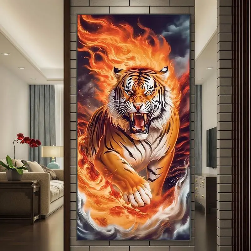 Tiger Pattern DIY Diamond Arts Colorful Painting Kit without Frame, 5D Diamond Arts Colorful Painting Kit, Diamond Painting Kits, Wall Art Decor for Home Living Room Bedroom Handicraft