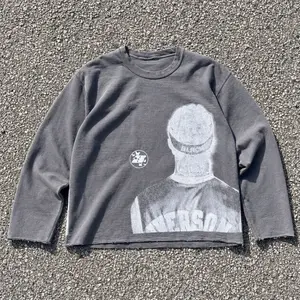 BLACKBUTTERFLY Iverson Gray Long Sleeve Custom Cropped Vintage Crewneck Sweatshirt Shirt Menswear