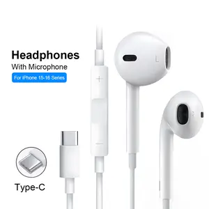 For EarPods Headphones with Type C Connector, Wired Ear Buds for iPhone 15 16 Pro Max Plus with Built-in Remote to Control Music, Phone Calls, and Volume