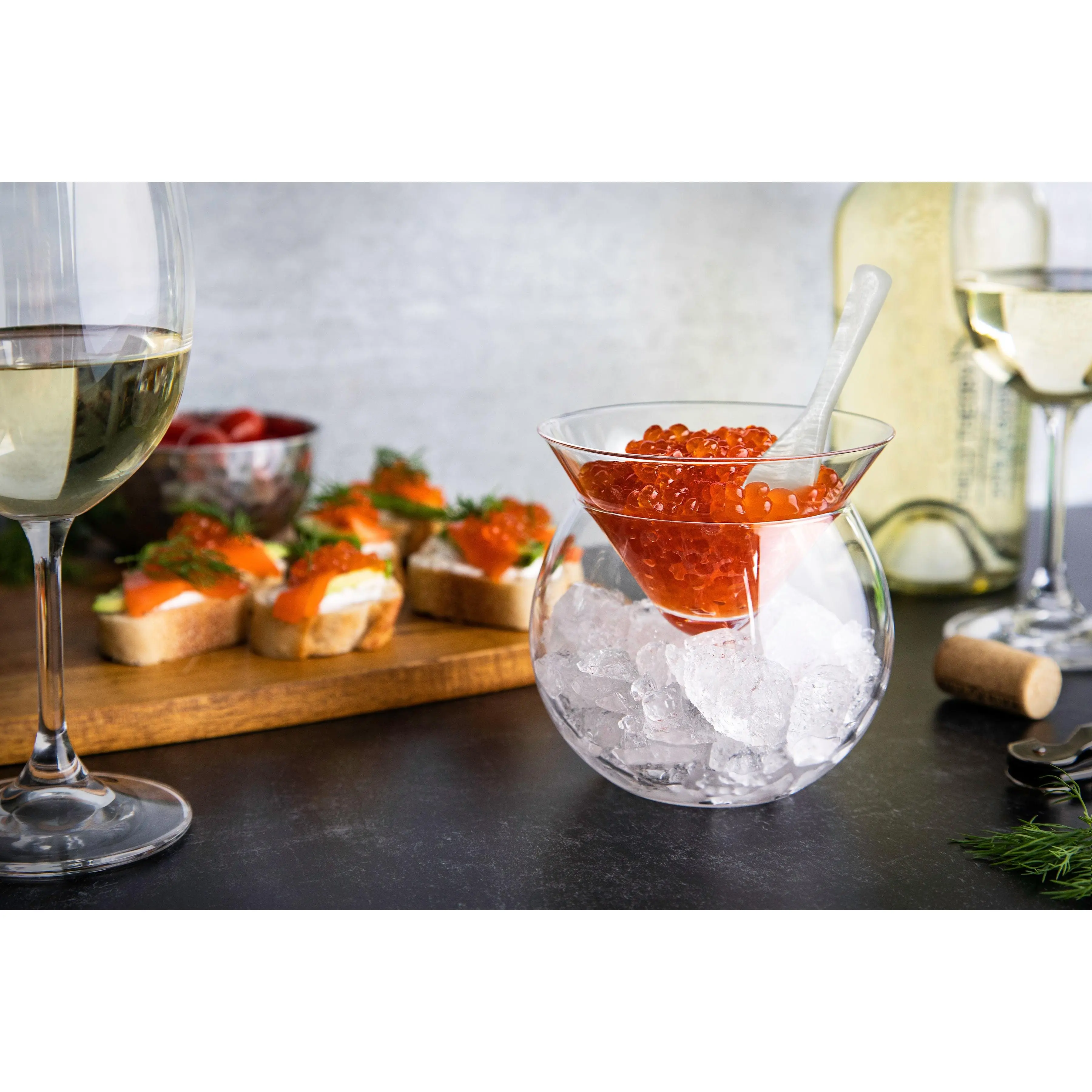 Caviar Chiller Dish and Cocktail Glass