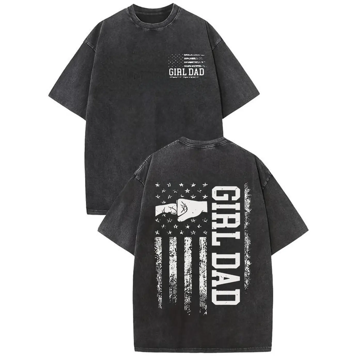 Women's Graphic T-Shirt in a Casual Oversized Fit, Vintage Washed Short Sleeve Streetwear with a Double-Sided Patriotic Girl Dad Print, Shortsleeve