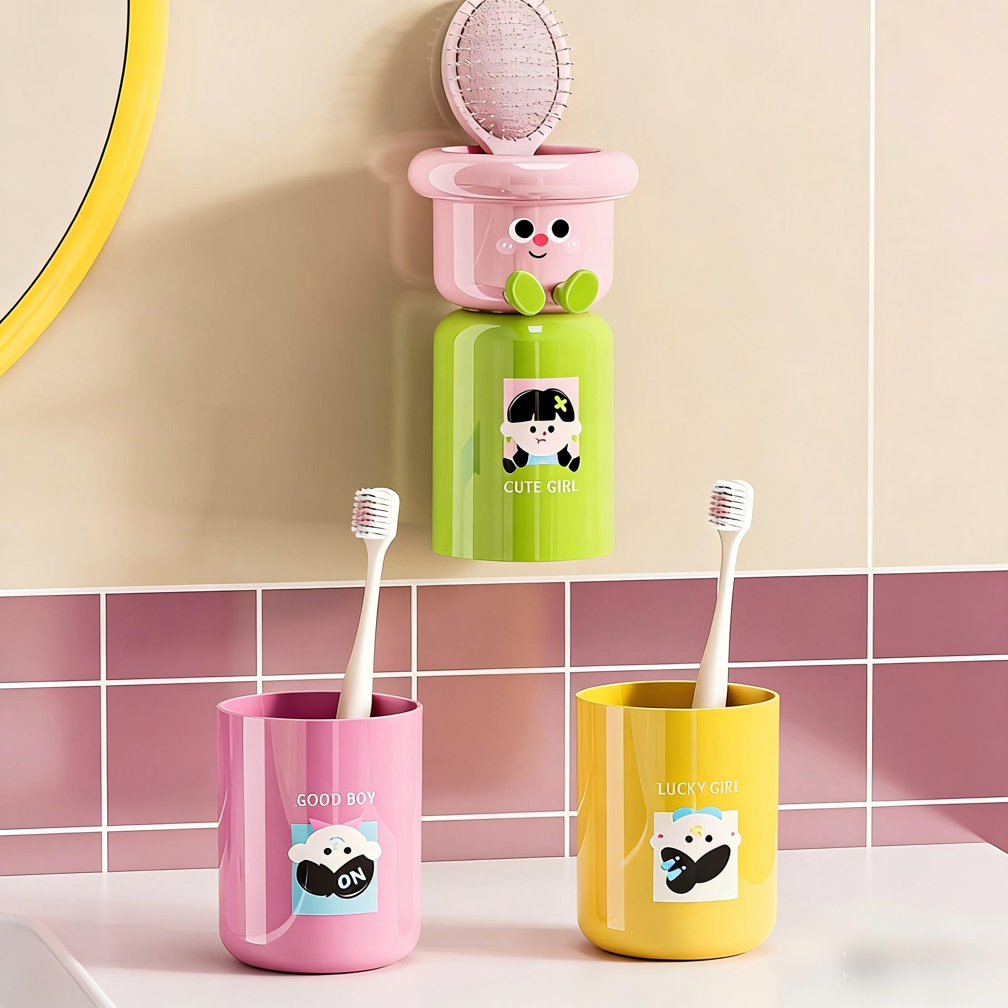 Toothbrush Holder — Featuring Magnetic,Inverted Rinse Cups | No-Drill,Wall-Mounted Bathroom Organizer for Toiletries | An Essential Storage Solution for Homes & Dorms | The Perfect Back-to-School Gift