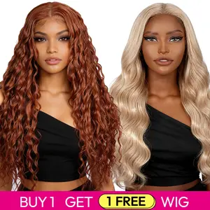 Buy 1 Get 1 Free Blended Human Hair Lace Front Wig | 180% Density, Transparent Lace - Limited Offer #27 Body Wave & #350 Ocean Wave Wigs
