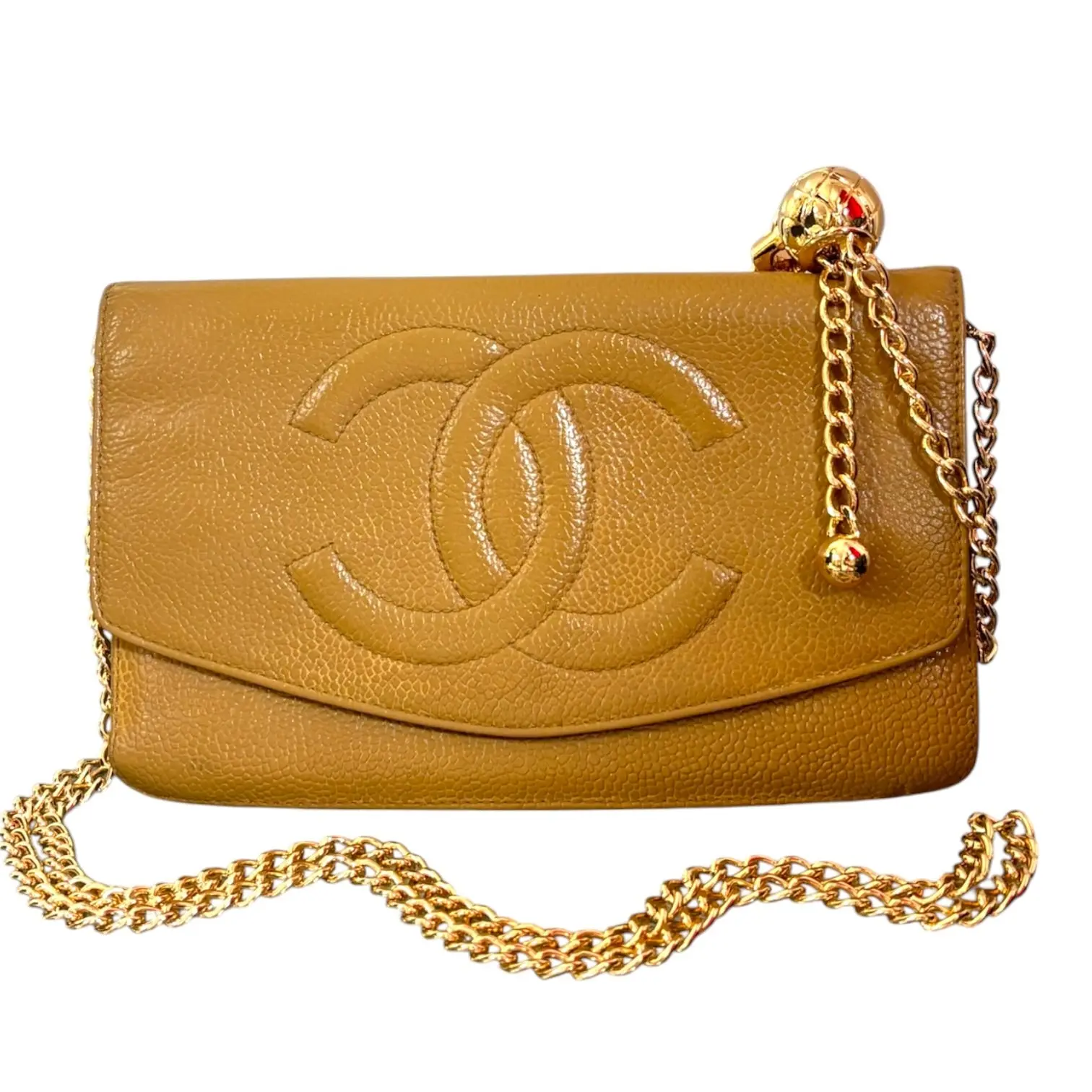 Pre-owned CHANEL Caviar Leather Clutches & Wristlets Tan Caviar Timeless Clutch