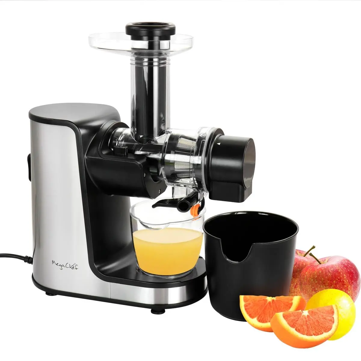 MegaChef Masticating Slow Cold-Pressed Juicer Machine - Countertop Fruit Vegetable Juicer with Reverse Function, Quiet Motor, Dishwasher Safe Design, Countertop Juicer