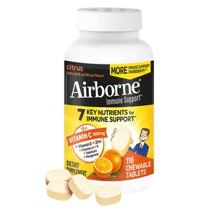 Airborne 1000mg Vitamin C Chewable Tablets with Zinc, Immune Support Supplement with Powerful Antioxidants Vitamins A C & E - (116 count bottle), Citrus Flavor, Gluten-Free