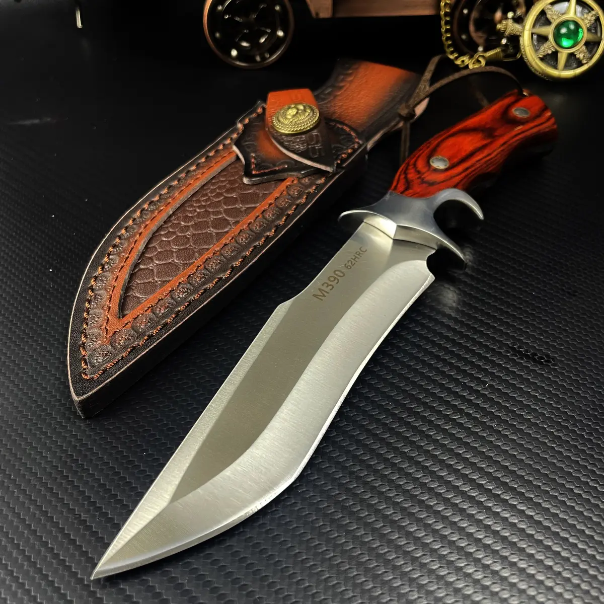 1PC, high hardness outdoor knife, fixed blade knife, integrated steel structure, sharp and durable, solid wood handle, comfortable grip, equipped with knife cover, suitable for outdoor camping or household kitchen, men's gift