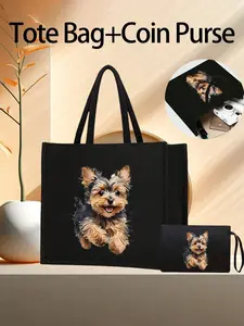 Spacious Yorkie Dog Print Handbag, Tote Bag, Reusable Shopping Bag, Durable Shoulder Strap, Perfect for Shopping, Gifts, Travel, School, Commuting