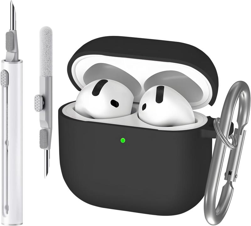 AirPods 4 Case Cover with Cleaner Kit, Soft Skin Silicone Case Compatible with Apple AirPods 4th Generation (2024), Protective Earbuds Case for Men Women with Keychain Accessories