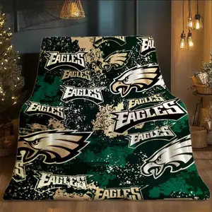 【 JIT 】 A Philadelphia Eagles football polyester fiber flannel blanket - super soft, suitable for sofas, beds, and travel, all season use, machine washable, suitable for travel, camping, and room decoration
