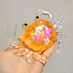 Transparent Glitter Crab Squeeze Toy, Soft Tpr Stretchable, Slow Rebound Sensory Play Toy, Anxiety Relief for Kids, Party Favor, Classroom Reward