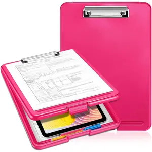 Clipboard with Storage, Heavy Duty Portable Writing Clipboard with Compartment Organizer for Nurse   Professionals Teachers Students Sales  School Office (Magenta)
