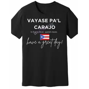 Men'S Puerto Rican Slang Graphic T-Shirt - VAYAse PAl CARAJO Bold Print, Short-Sleeve Round Neck Tee with Puerto Rican Flag & Spanish Phrases, Casual Summer Streetwear for Puerto Rico Fans