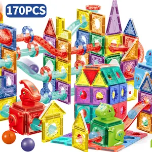 Dinosaur Race Track Magnetic Building Tiles for Kids 170PCS STEM Educational Construction Blocks Montessori Magnet Tiles Set 4D Diamond Cut Design Safe Non-Toxic Materials Ages 3+