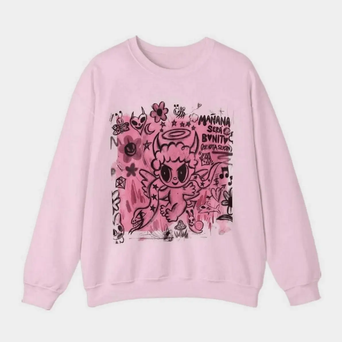 Women's Bichota Print Oversized Vintage Round Neck Comfy Cotton-Polyester Crewneck Sweatshirt - Street Style Fashion Casual Pullover, Alternative Baddie Streetwear for Everyday Wear