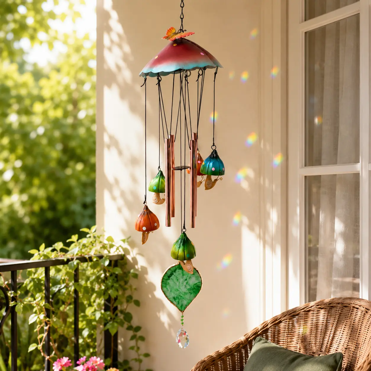 Whimsical Outdoor Metal Wind Chimes, Mushroom Garden Ornament for Patio, Unique Housewarming Gift for Mom & Grandma, Front Door Decor, Event Decor