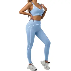 Women's Outdoor Color-blocked Sports Set, One-piece Shockproof Yoga & Pilates Outfit for Fitness