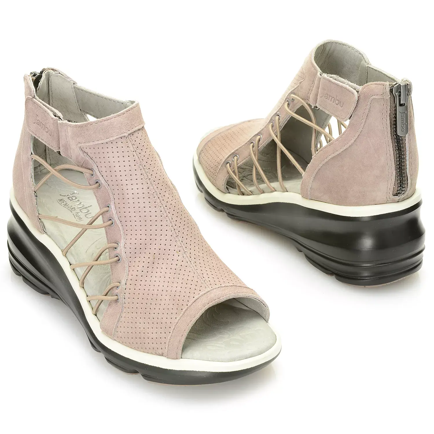 Jambu "Naomi" Suede Leather Bungee Detailed Memory Foam Wedge Sandals