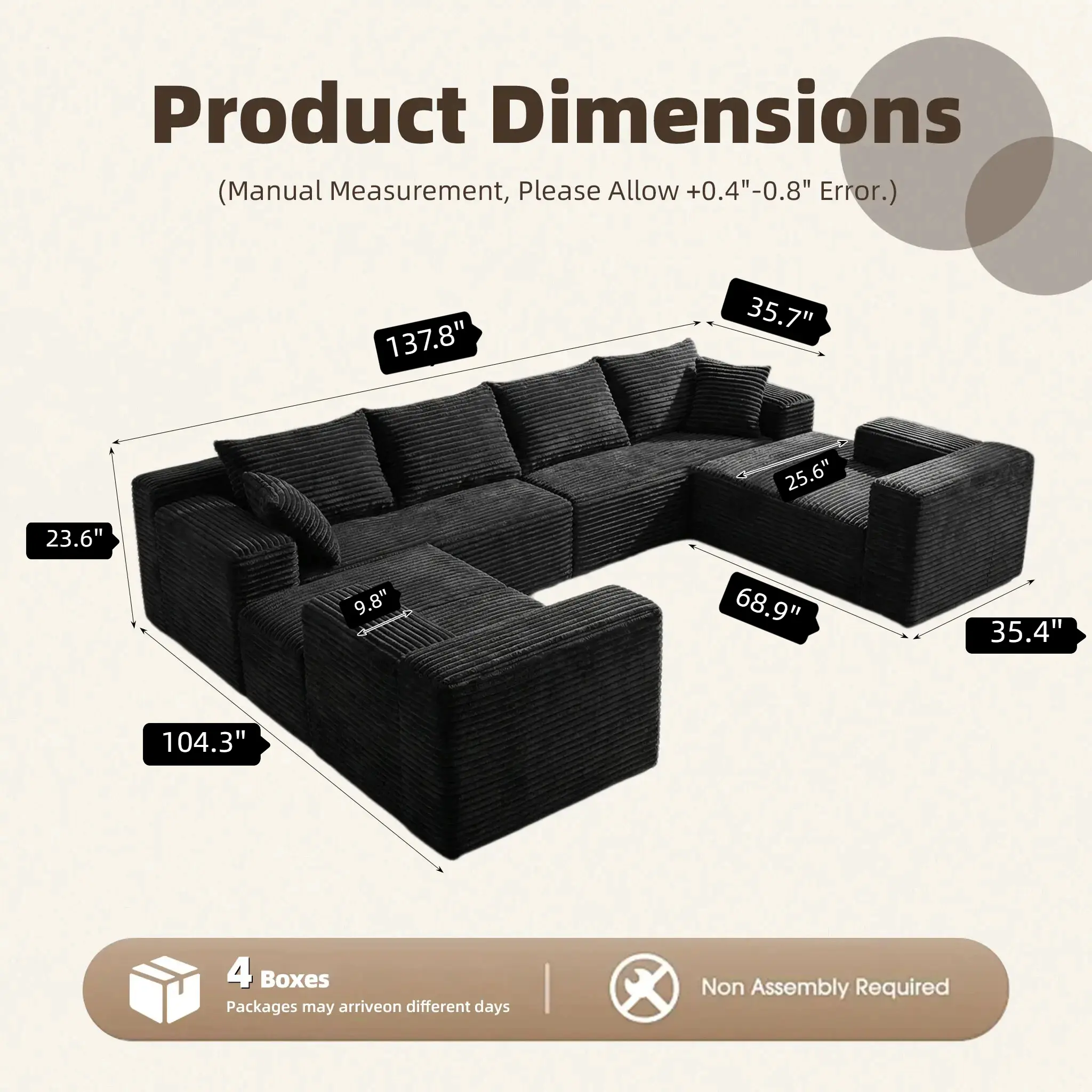 【Crazy Discounts】UTUHMWM 138'' Oversized U Shaped Sectional Sofa, 8-Seater Modular Boneless Cloud Couch with Chaise Lounges, 4-in-1 Flexible Combination Deep Seat Corner Sofa, Zero Assembly Required, for Large Living Room Spaces & Family Gatherings 【Crazy Discounts】UTUHMWM 138'' Oversized U Shaped Sectional Sofa, 8-Seater Modular Boneless Cloud Couch with Chaise Lounges, 4-in-1 Flexible Combination Deep Seat Corner Sofa, Zero Assembly Required, for Large Living Room Spaces & Family Gatherings