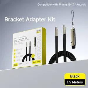 240W SuperCharge 360° Rotating Invisible Stand Detachable 2-in-1 Charging Cable, Zinc Alloy Silicone Type-C Cable Adapter, Compatible with Apple and Samsung, Essential for Gaming, Office and Car Use.