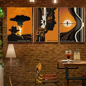 3pcs/set Frameless Minimal Movie Poster Canvas Painting Interstellar, Oppenheimer, Inception Theater Living Room Home Decor Lover Gift Illustration