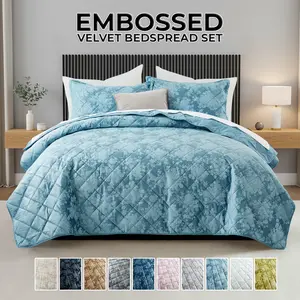 Soft RQ Velvet Quilted Bedspread Set | Lightweight All-Season Coverlet with Matching Shams | Solid Color Modern Bedroom Decor | Available in Twin (1 Sham), Queen & King (2 Shams) sizes