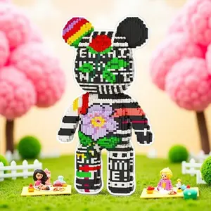 Rose Lucky Bear 3D Puzzle Building Block Set, Creative Room Decor Gift for Birthday Halloween Valentine Christmas Holiday DIY Craft Hobbyist