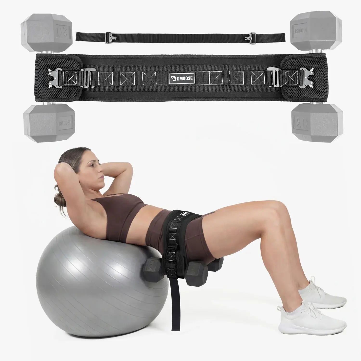 DMoose Fitness Hip Thrust Belt - Dual-Strap Glute Builder for Dumbbells, Plates, Kettlebells (Supports up to 700 lbs) - Comfortable Padded Booty Belt for Home & Gym