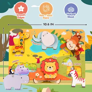 Eco-Friendly Wooden Jungle Animal Puzzle – Interactive Sensory Gift with Mirror & Sound | Handcrafted Wooden Decor Piece