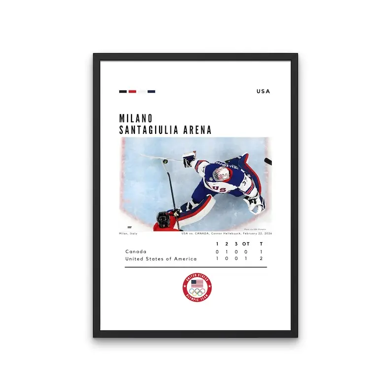 USA vs Canada Connor Hellebuyck 2026 Milan Winter Olympcs - Custom Poster