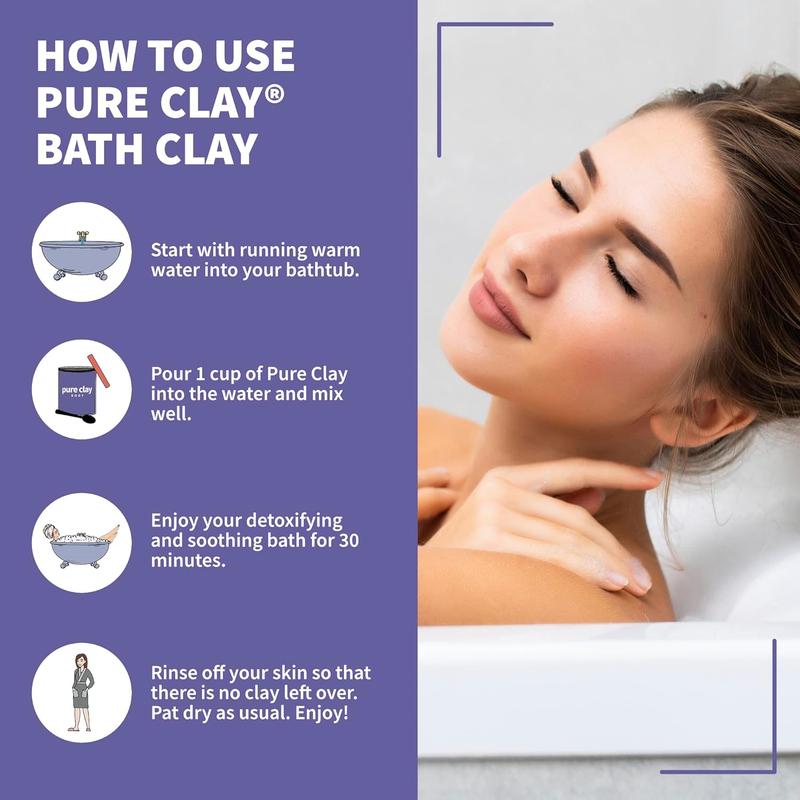 PURE CLAY Deep Mined Calcium Bentonite Clay Powder, Food Grade Organic, Detox Bath and Body Mud, Skin Soothing, Deep Cleansing - 32 oz