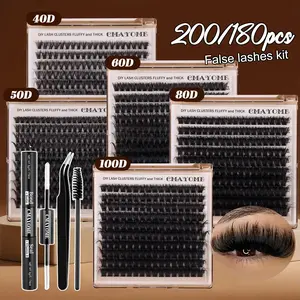 200/180/160 Pcs 10-18mm DIY Lash Extensions, Fluffy Eyelashes Cluster - Wispy Natural, Soft & Lightweight with Faux-Fur Texture. Tapered Cat-Eye Style. 40D-100D Mixed Density. For Daily/Dates/Festivals; Perfect as Xmas Gift