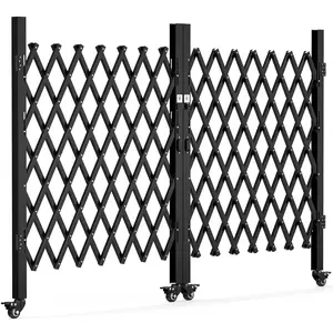 Double Folding Security Gate, 85" H x 150" W Door Gate,Flexible Expanding Security Gate, Steel Safety Gates, 360° Rolling Barricade Gate, Scissor Gate with Padlock, Aluminum Alloy Mesh,Black