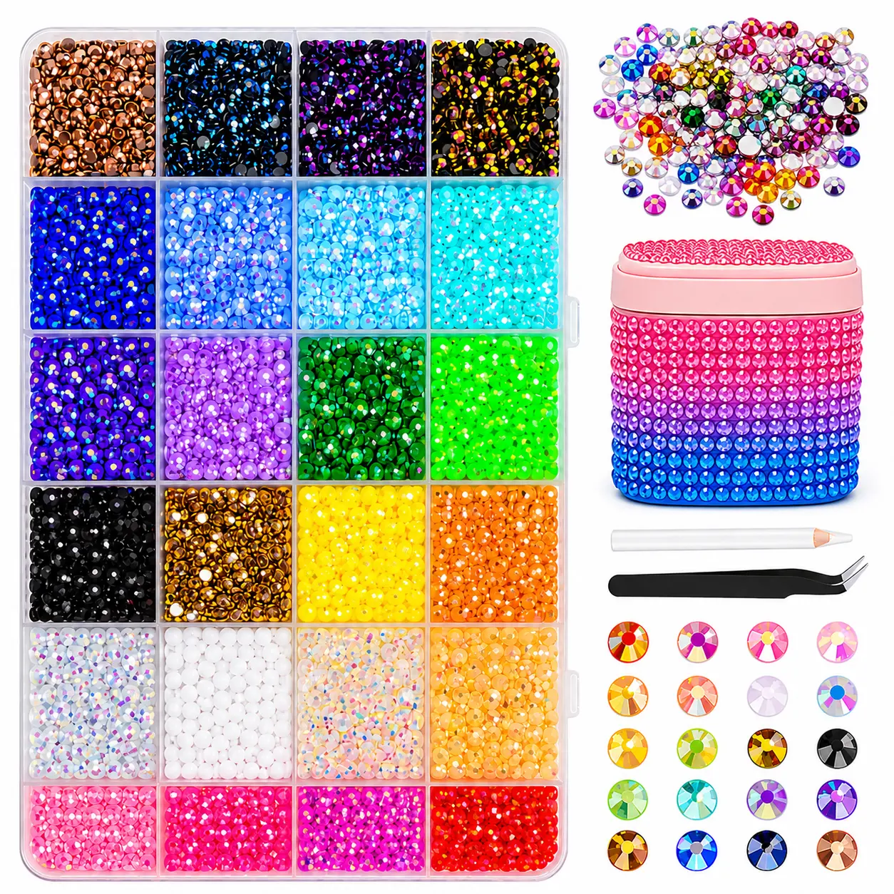 34000Pcs 3mm Multicolor Resin Flatback Jelly Rhinestones, Nail Art & Diamond Art Craft Bedazzling Accessories